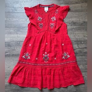 Knox Rose Women Red Ruffle Embroidered Dress, Size XS